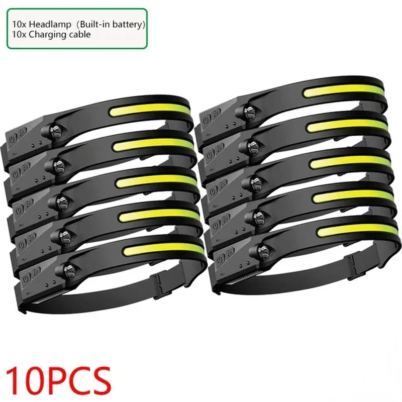 KDULIT LED Sensor Headlamp - 1 to 20 Pack, Built-In Battery, USB Rechargeable, Waterproof, Ideal for Outdoor Camping and Fishing