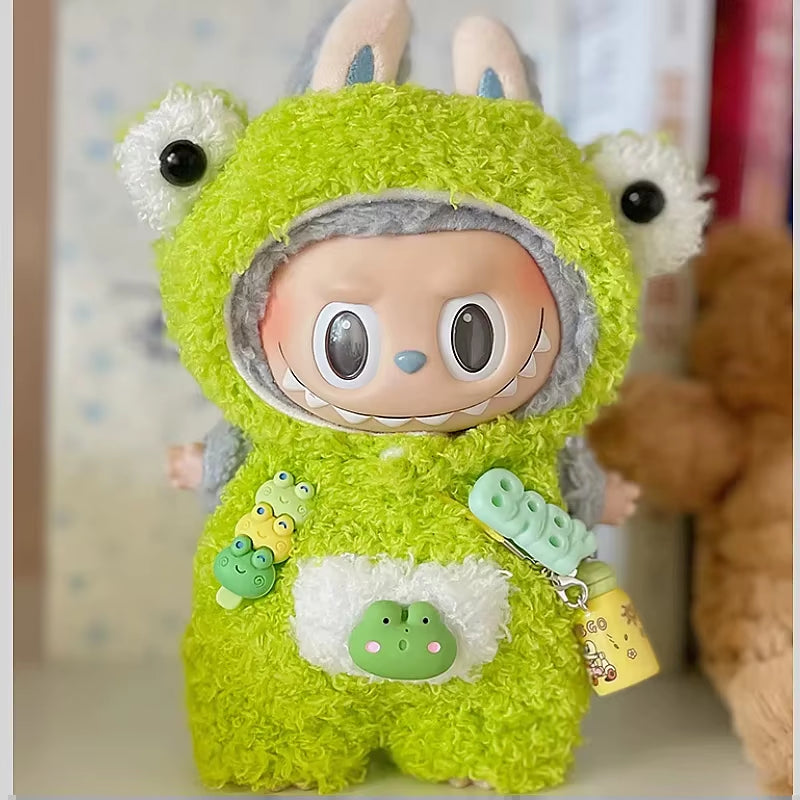Hot Original 17Cm Labubu Doll Clothes Heartbeat Macaron Baby Pendant Clothes Enamel Face Clothes Cartoon Replacement Decor Gifts