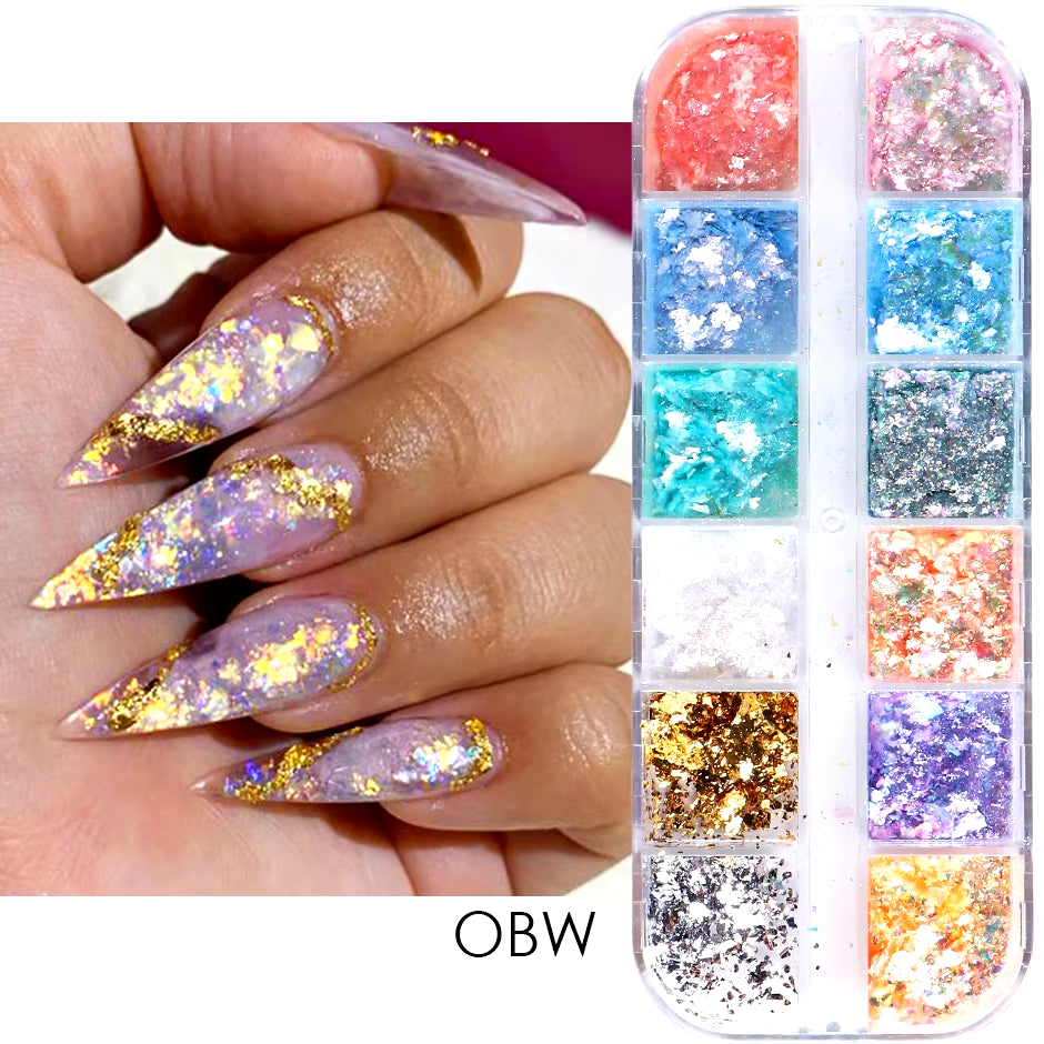 Holographic Powder Set Holo Silver Rub Dust Black Pink Chrome Nail Glitter Powder Laser Pigment for Nail DIY Manicure CHI-360-1