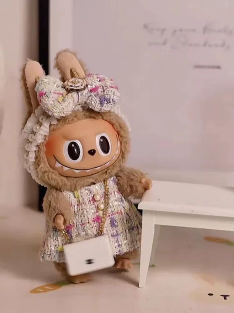 Hot Original 17Cm Labubu Doll Clothes Heartbeat Macaron Baby Pendant Clothes Enamel Face Clothes Cartoon Replacement Decor Gifts