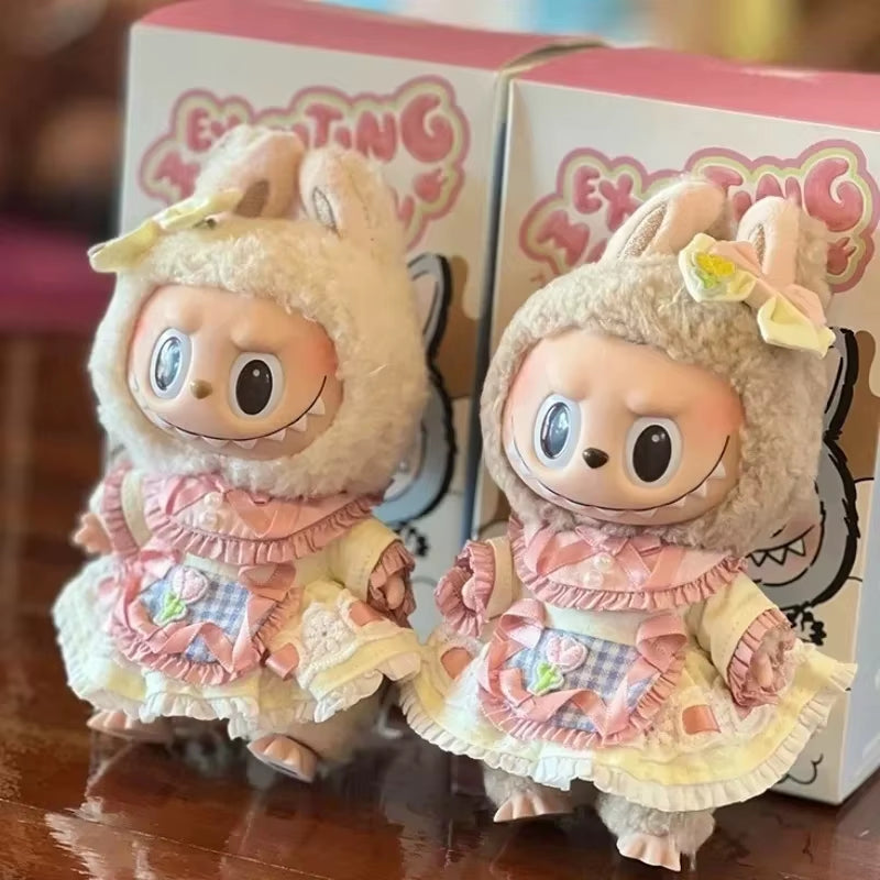 Hot Original 17Cm Labubu Doll Clothes Heartbeat Macaron Baby Pendant Clothes Enamel Face Clothes Cartoon Replacement Decor Gifts