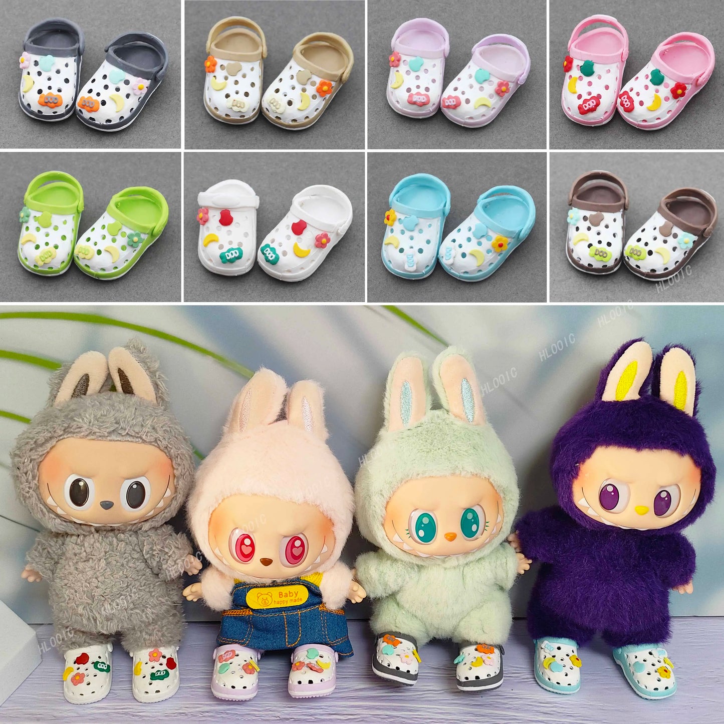 Labubu Doll Slippers Shoes (4.3*2.0Cm) for Labubu Macaron Bao-Ao Bao Ao &15Cm EXO Plush Doll & 1/6 BJD Doll