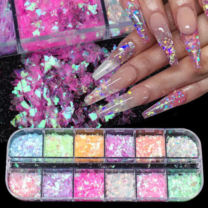 Holographic Powder Set Holo Silver Rub Dust Black Pink Chrome Nail Glitter Powder Laser Pigment for Nail DIY Manicure CHI-360-1