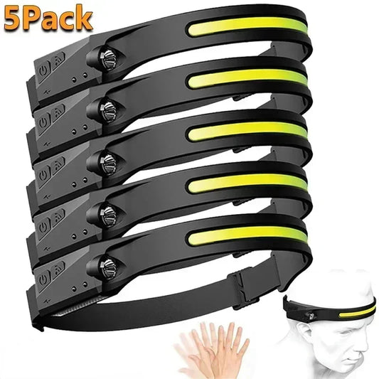 KDULIT LED Sensor Headlamp - 1 to 20 Pack, Built-In Battery, USB Rechargeable, Waterproof, Ideal for Outdoor Camping and Fishing
