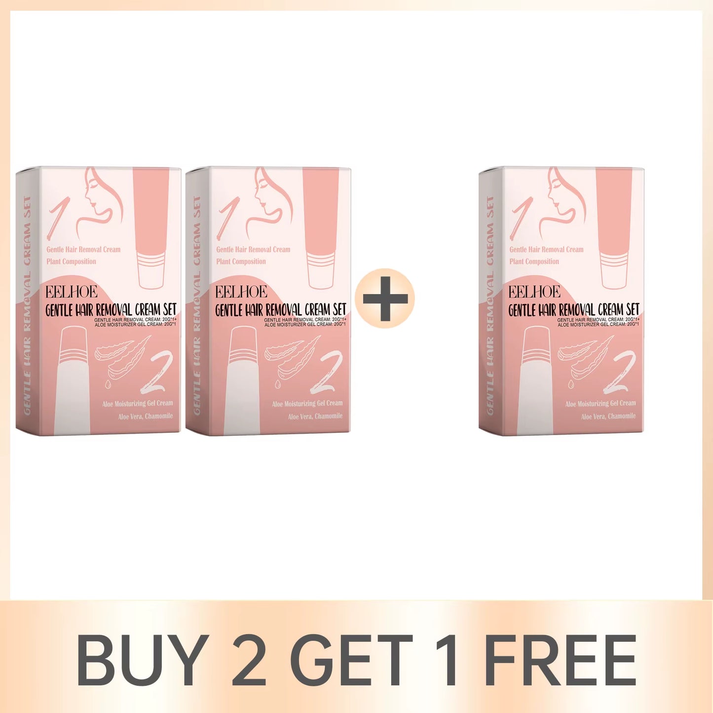Facial Hair Removal Set - Painless Aloe Gel Cream for Gentle Lip Hair Removal, Soothing and Moisturizing Skin Care with Redness Reduction
