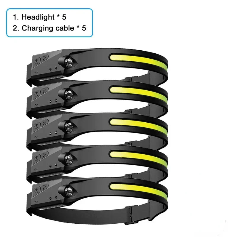 KDULIT LED Sensor Headlamp - 1 to 20 Pack, Built-In Battery, USB Rechargeable, Waterproof, Ideal for Outdoor Camping and Fishing