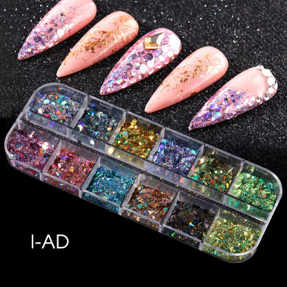 Holographic Powder Set Holo Silver Rub Dust Black Pink Chrome Nail Glitter Powder Laser Pigment for Nail DIY Manicure CHI-360-1