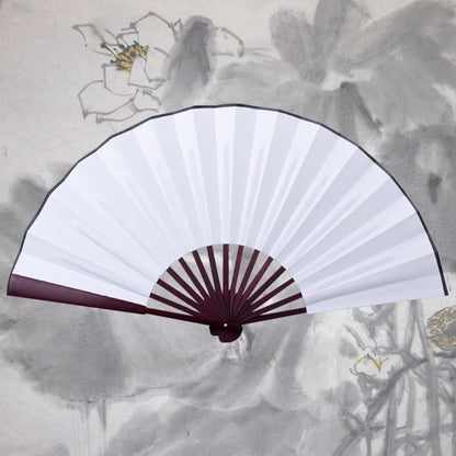 10/13 Inch Handcrafted Silk Cloth Folding Fan with Wooden Bamboo Frame for DIY Calligraphy and Painting