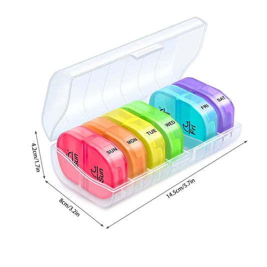 7-Day Portable Pill Organizer with 14 Compartments for Medication Storage and Travel