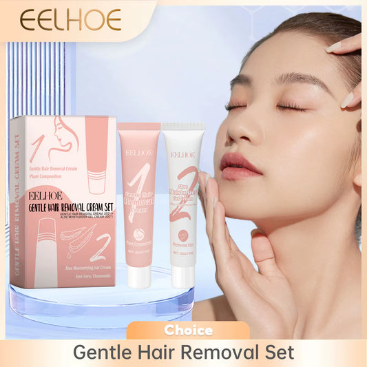 Facial Hair Removal Set - Painless Aloe Gel Cream for Gentle Lip Hair Removal, Soothing and Moisturizing Skin Care with Redness Reduction