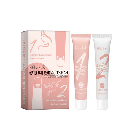 Facial Hair Removal Set - Painless Aloe Gel Cream for Gentle Lip Hair Removal, Soothing and Moisturizing Skin Care with Redness Reduction