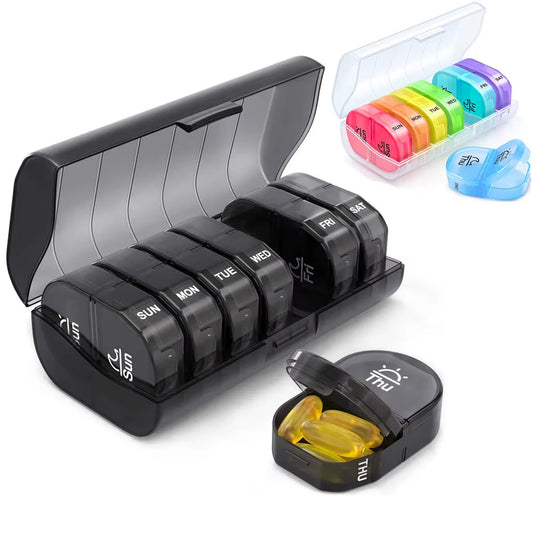 7-Day Portable Pill Organizer with 14 Compartments for Medication Storage and Travel