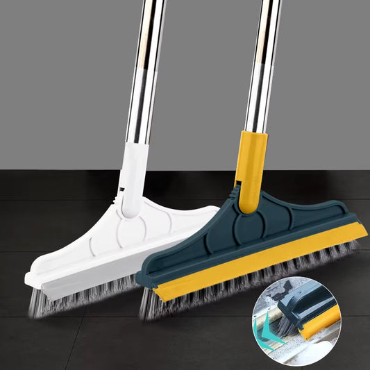 2-in-1 Rotating Floor Scrub Brush and Squeegee with Long Handle for Effective Bathroom and Kitchen Crevice Cleaning