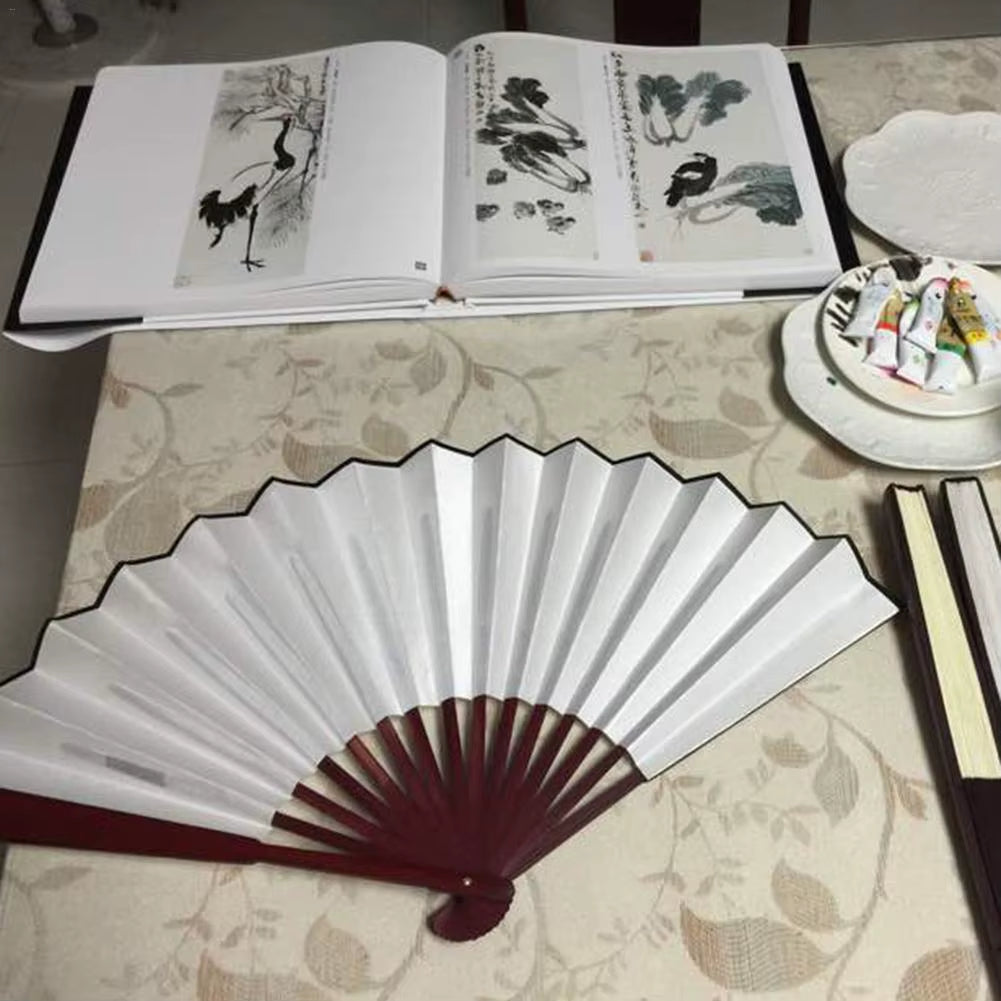 10/13 Inch Handcrafted Silk Cloth Folding Fan with Wooden Bamboo Frame for DIY Calligraphy and Painting