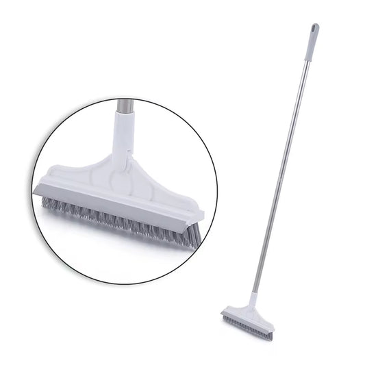 2-in-1 Rotating Floor Scrub Brush and Squeegee with Long Handle for Effective Bathroom and Kitchen Crevice Cleaning
