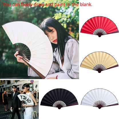 10/13 Inch Handcrafted Silk Cloth Folding Fan with Wooden Bamboo Frame for DIY Calligraphy and Painting