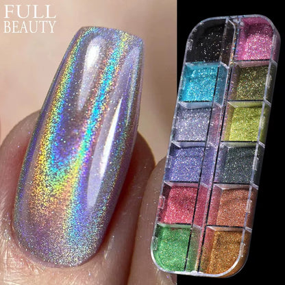 Holographic Powder Set Holo Silver Rub Dust Black Pink Chrome Nail Glitter Powder Laser Pigment for Nail DIY Manicure CHI-360-1