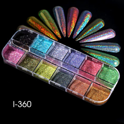 Holographic Powder Set Holo Silver Rub Dust Black Pink Chrome Nail Glitter Powder Laser Pigment for Nail DIY Manicure CHI-360-1