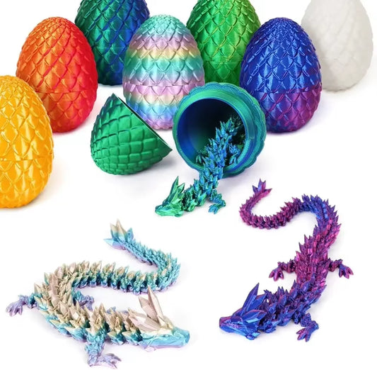 3D Printed Dragon Egg Gift Set - Articulated Crystal Collectible Statue and Gemstone Ornament for Home Decor